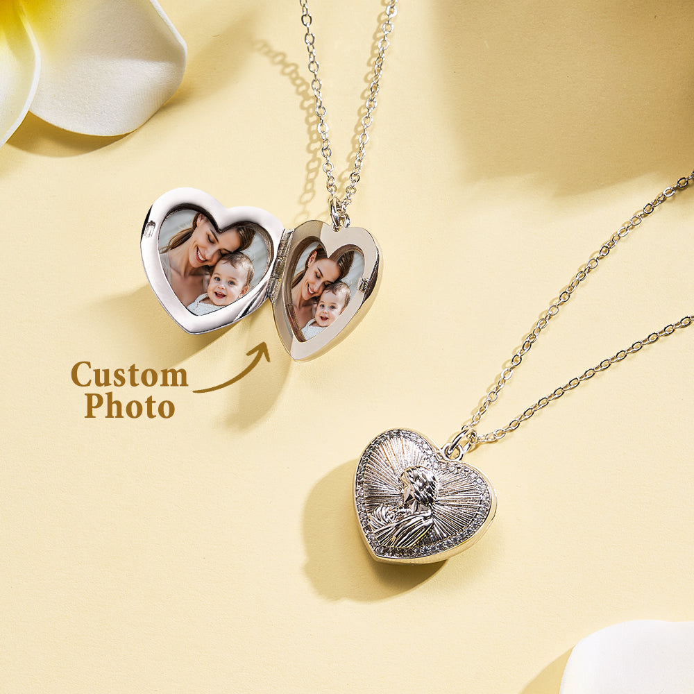 Collier Photo Personnalisé, Médaillon Cubique En Relief En Forme De Cœur, Cadeau Pour Maman - soufeelfr
