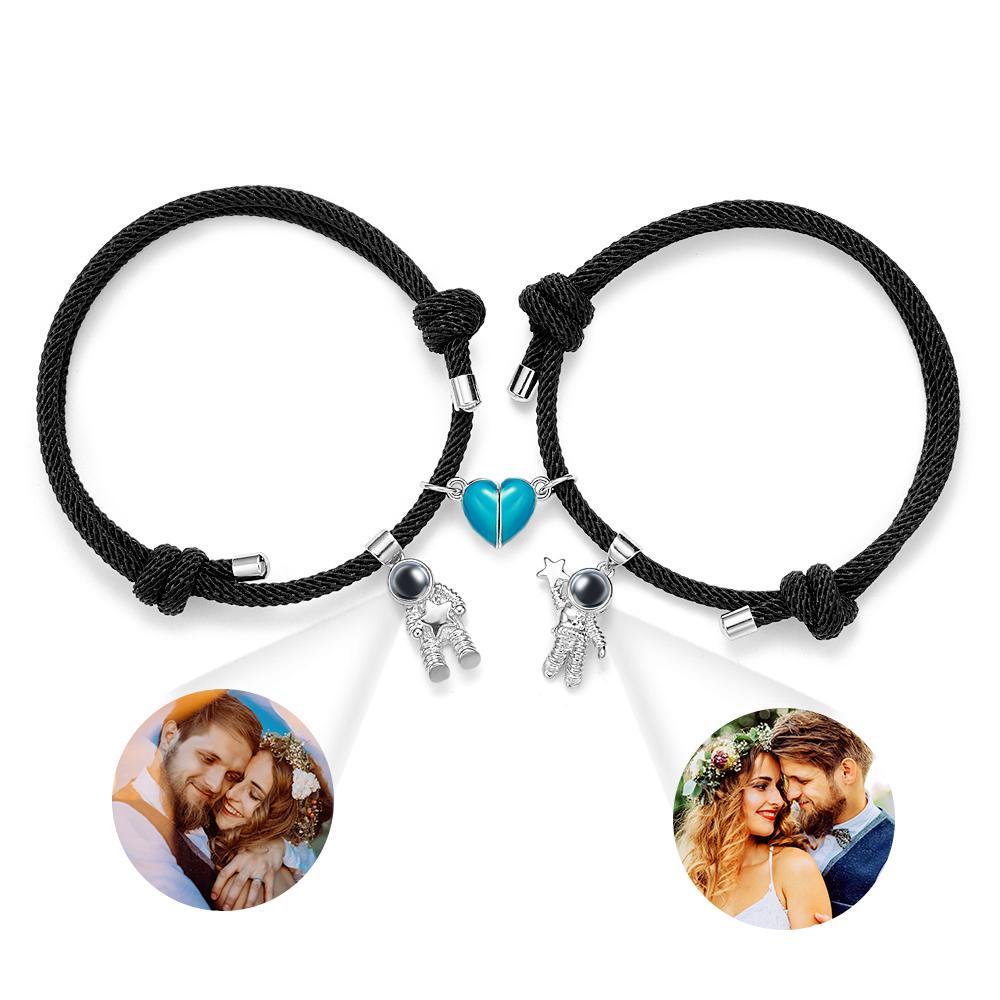 Bracelets Assortis À Projection De Photos Personnalisés Pour Couples, En Forme De Cœur Magnétique Qui Brille Dans Le Noir - soufeelfr