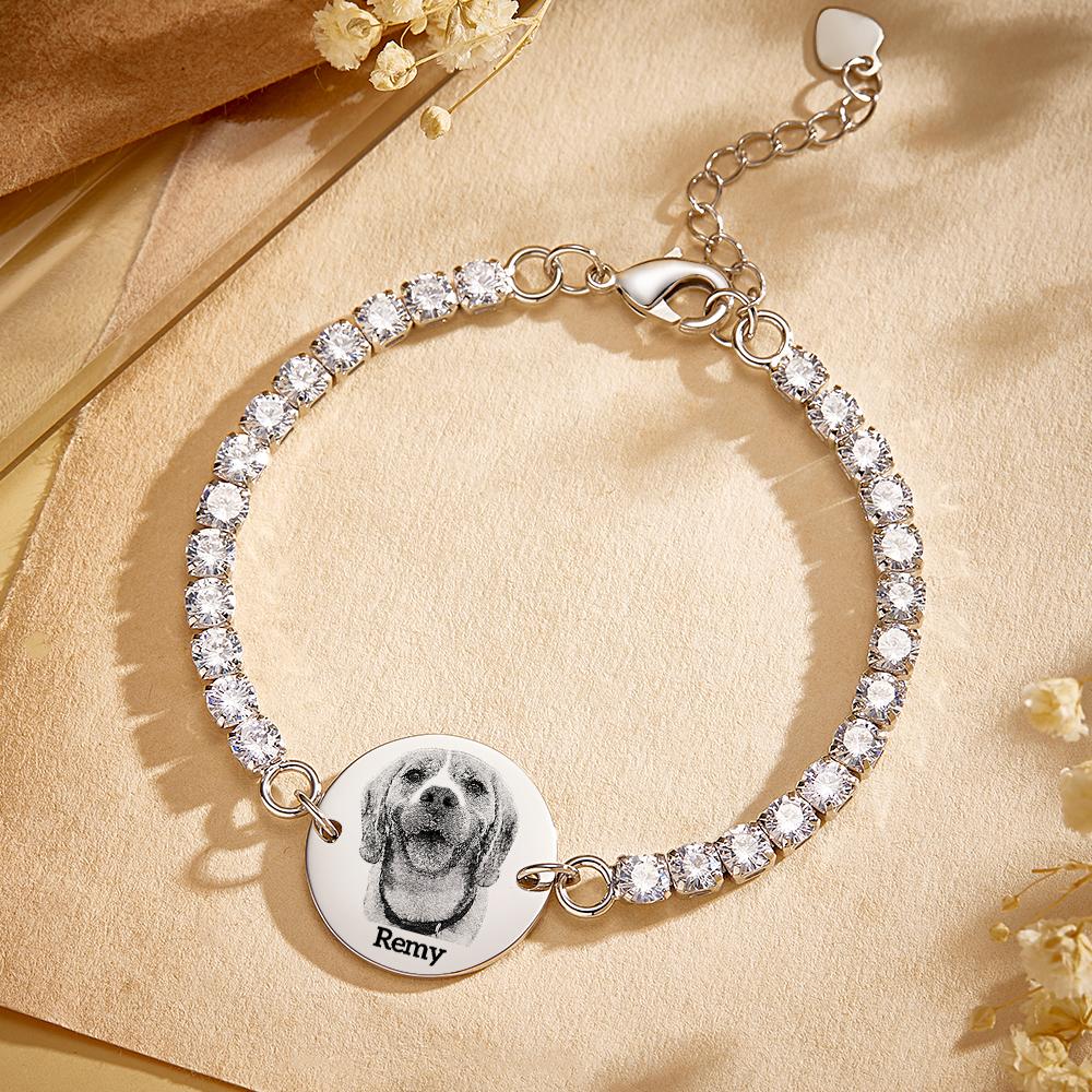 Bracelet De Tennis Personnalisé Avec Photo Et Nom D'animal De Compagnie, Cadeau Unique Avec Tous Les Diamants Pour Les Amoureux Des Animaux De Compagnie - soufeelfr