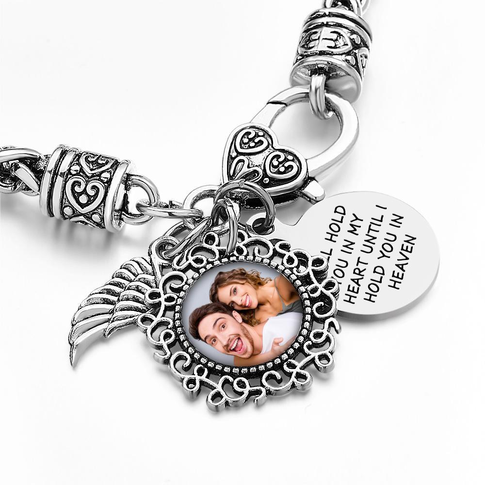 Bracelet Commémoratif Avec Photo, Cadeaux Souvenirs, Je Te Tiendrai Dans Mon Cœur, Bijoux En Forme D'aile D'ange - soufeelfr