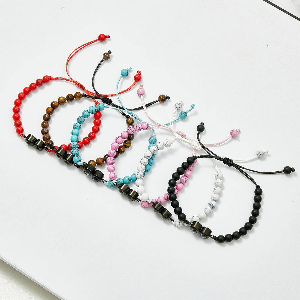 Bracelet Personnalisé À Double Pendentif En Perles De Projection, Bracelet Photo Personnalisé, Cadeau Pour Couple Et Famille - soufeelfr