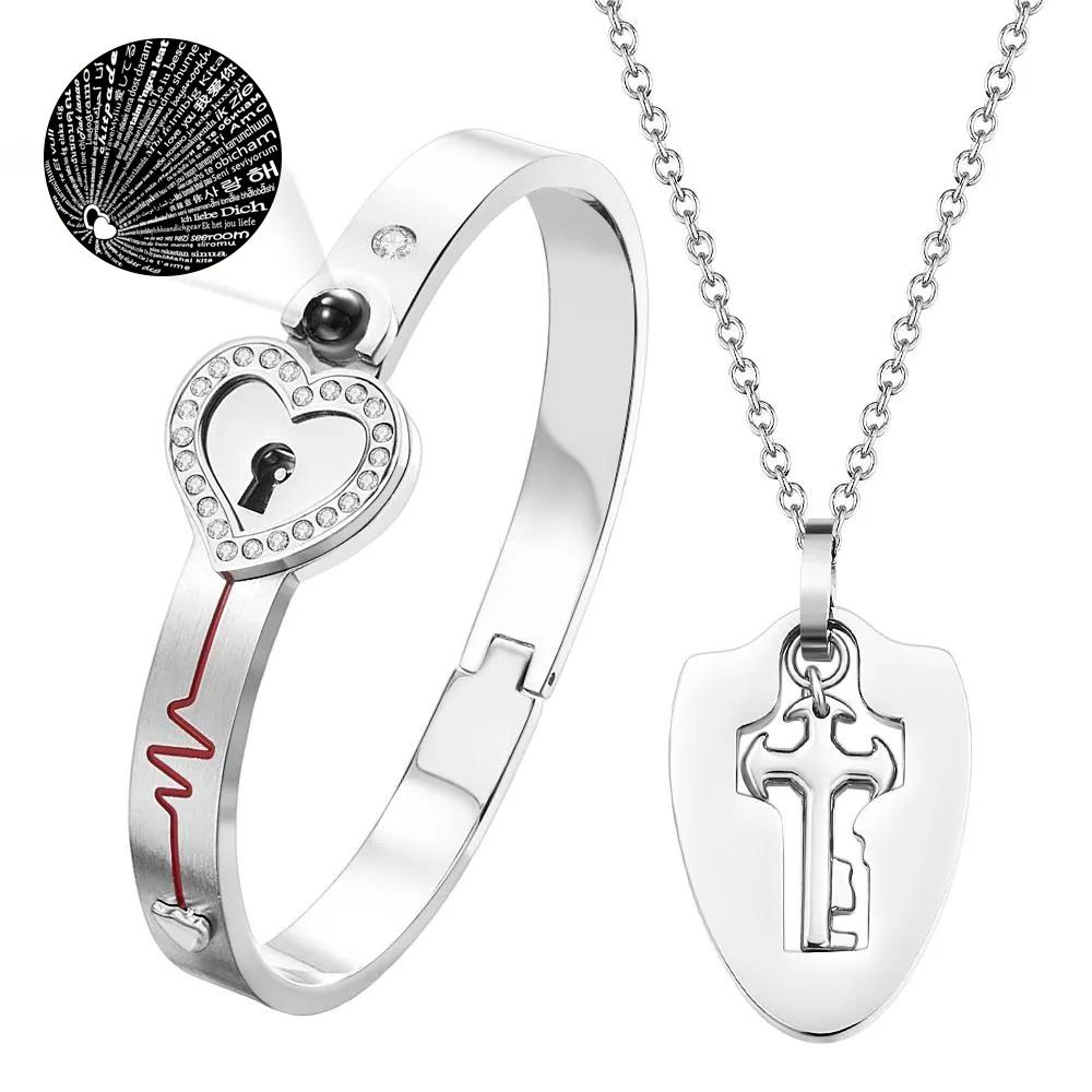 Collier Pendentif Clé Bouclier De Projection Personnalisé Et Bracelet De Verrouillage, Vous Détenez La Clé De Mon Cœur, Cadeau