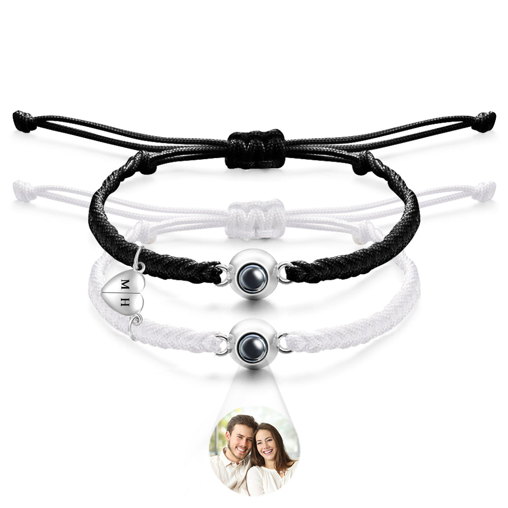 Bracelet De Projection Personnalisé, Lettre Personnalisée, Cœur Tissé, Cadeau De Couple Magnétique - soufeelfr