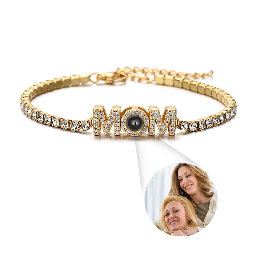 Bracelet Tennis Personnalisé Avec Projection Mom, Diamant Simple, Cadeau Pour La Fête Des Mères - soufeelfr