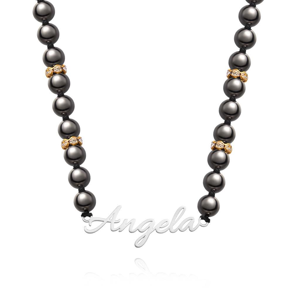 Collier De Perles Noires Avec Nom Personnalisé, Bijoux Simples, Cadeaux Pour Elle - soufeelfr