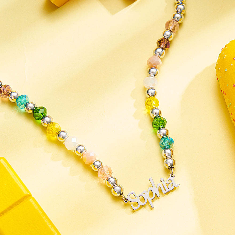 Collier Personnalisé Avec Nom De Perles Arc-en-ciel, Collier Coloré À La Mode D'été Pour Enfants - soufeelfr