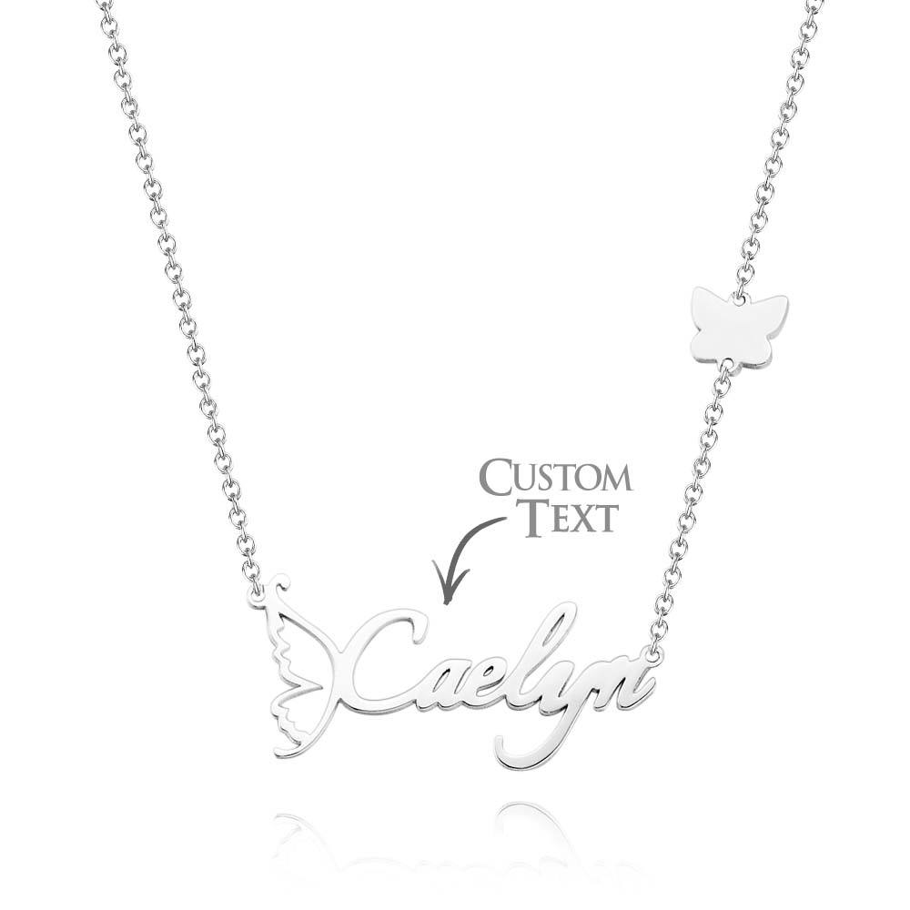 Collier Personnalisé Avec Nom Papillon Pour Femme, Écriture Manuscrite Avec Breloque Papillon Latérale, Design Papillon Élégant, Cadeau Pour Ami