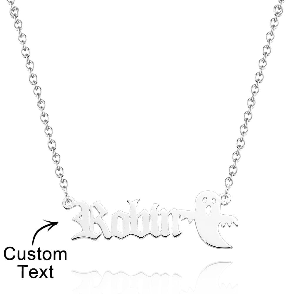 Collier Personnalisé Avec Nom Fantôme, Pendentif Avec Police Gothique Anglaise Ancienne, Bijoux Fantôme Minimaliste, Cadeau D'halloween Effrayant Pour Enfants - soufeelfr