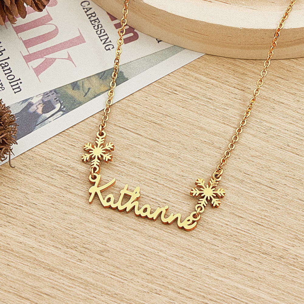 Collier Flocon De Neige Avec Nom Personnalisé, Collier À Graver, Cadeau De Noël - soufeelfr
