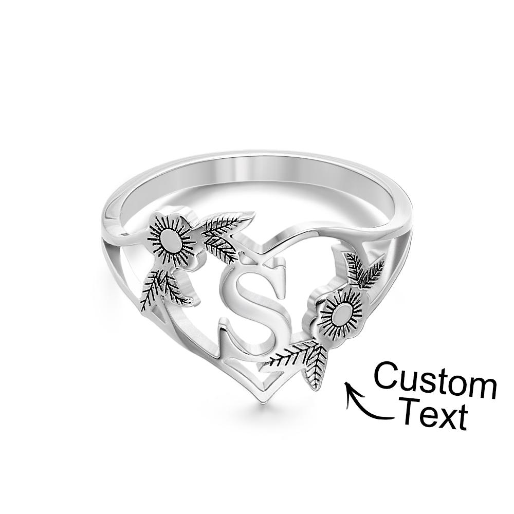 Initiales Personnalisées Lettre Coeur Et Fleurs Anneaux Personnalisé Dainty Letter Ring Cadeau Personnalisé Pour Elle - soufeelfr