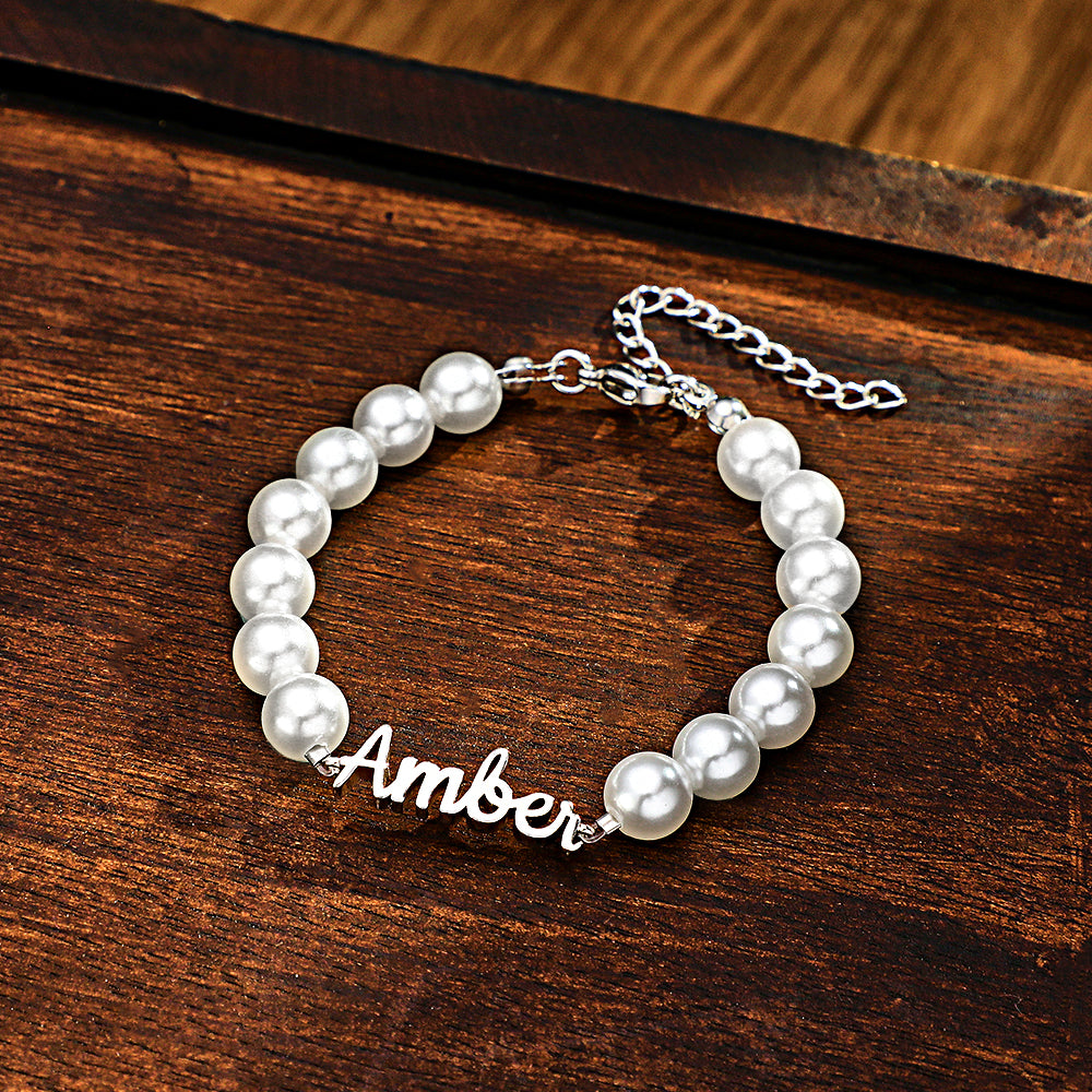 Bracelet Avec Nom Personnalisé, Chaîne De Perles, Cadeau Classique - soufeelfr