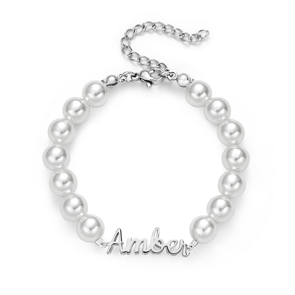 Bracelet Avec Nom Personnalisé, Chaîne De Perles, Cadeau Classique - soufeelfr