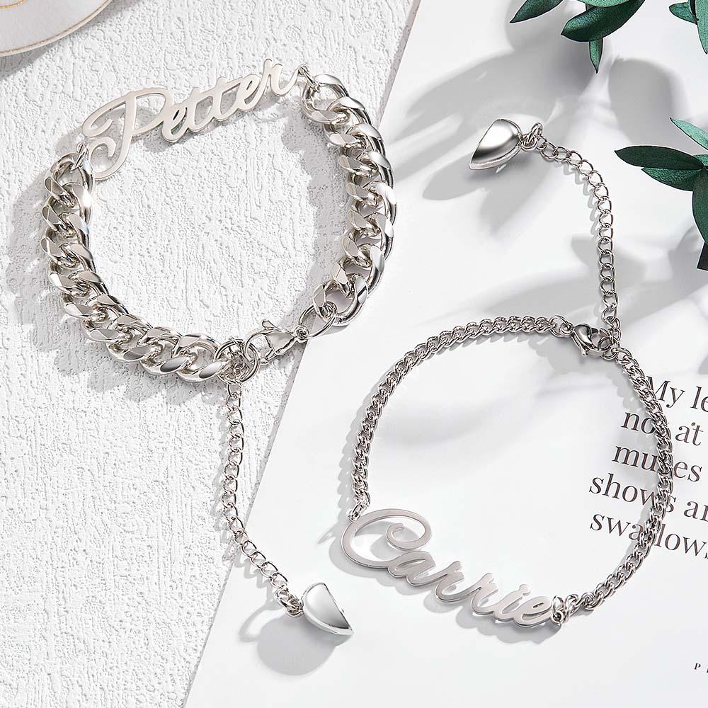 Bracelet De Couple Personnalisé Avec Nom, Cœur Magnétique, Cadeau Pour Amoureux - soufeelfr