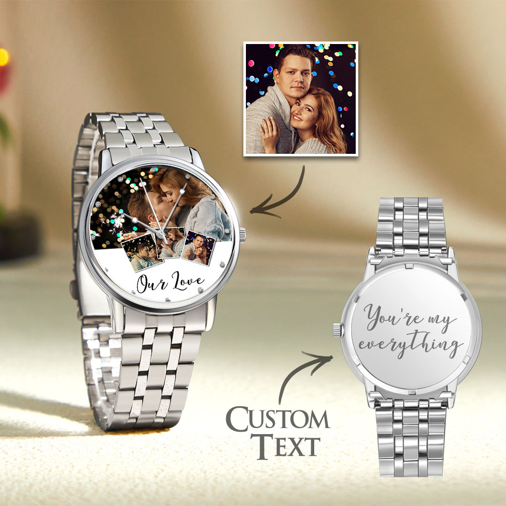 Montre Photo Gravée Personnalisée Pour Hommes, Bracelet En Alliage Noir, Montre Photo, Cadeaux De Saint-valentin Pour Petit Ami - soufeelfr