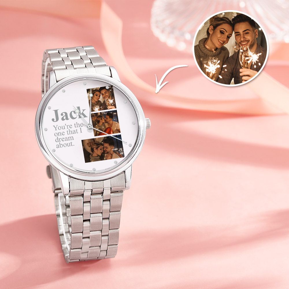 Montre Photo Gravée Personnalisée, Bracelet En Alliage, Montre Photo Pour Petit Ami, Cadeaux De Saint-valentin