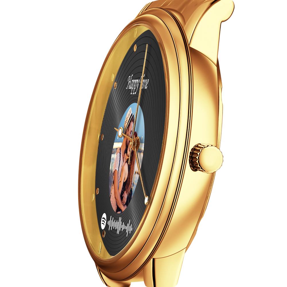 Montre À Code Spotify Avec Photo Scannable, Disques Vinyles Vintage, Design, Cadeaux Pour Couples - soufeelfr