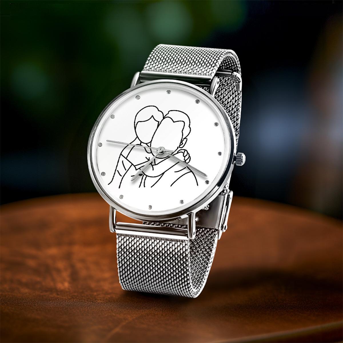 Montre Photo Personnalisée 36mm, Bracelet En Alliage Gravé, Cadeau De Fête Des Pères Pour Papa