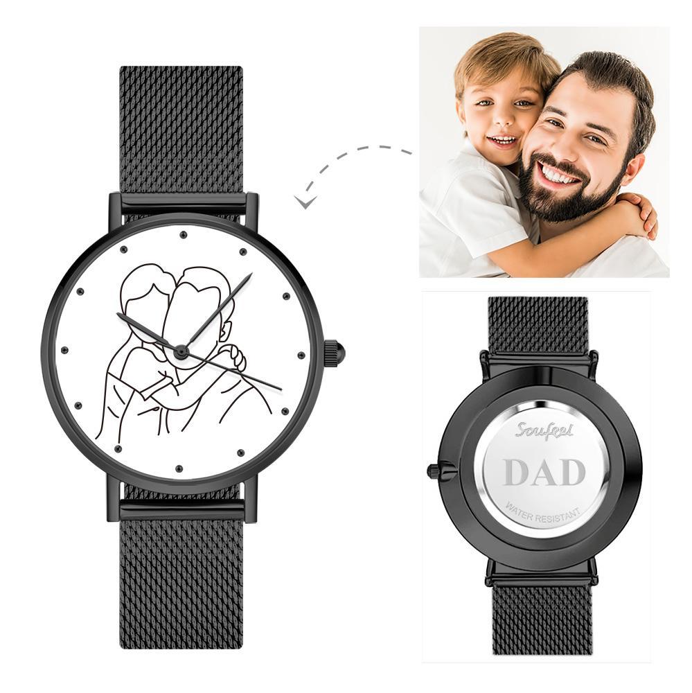 Montre Photo Personnalisée 36mm, Bracelet En Alliage Gravé, Cadeau De Fête Des Pères Pour Papa - soufeelfr