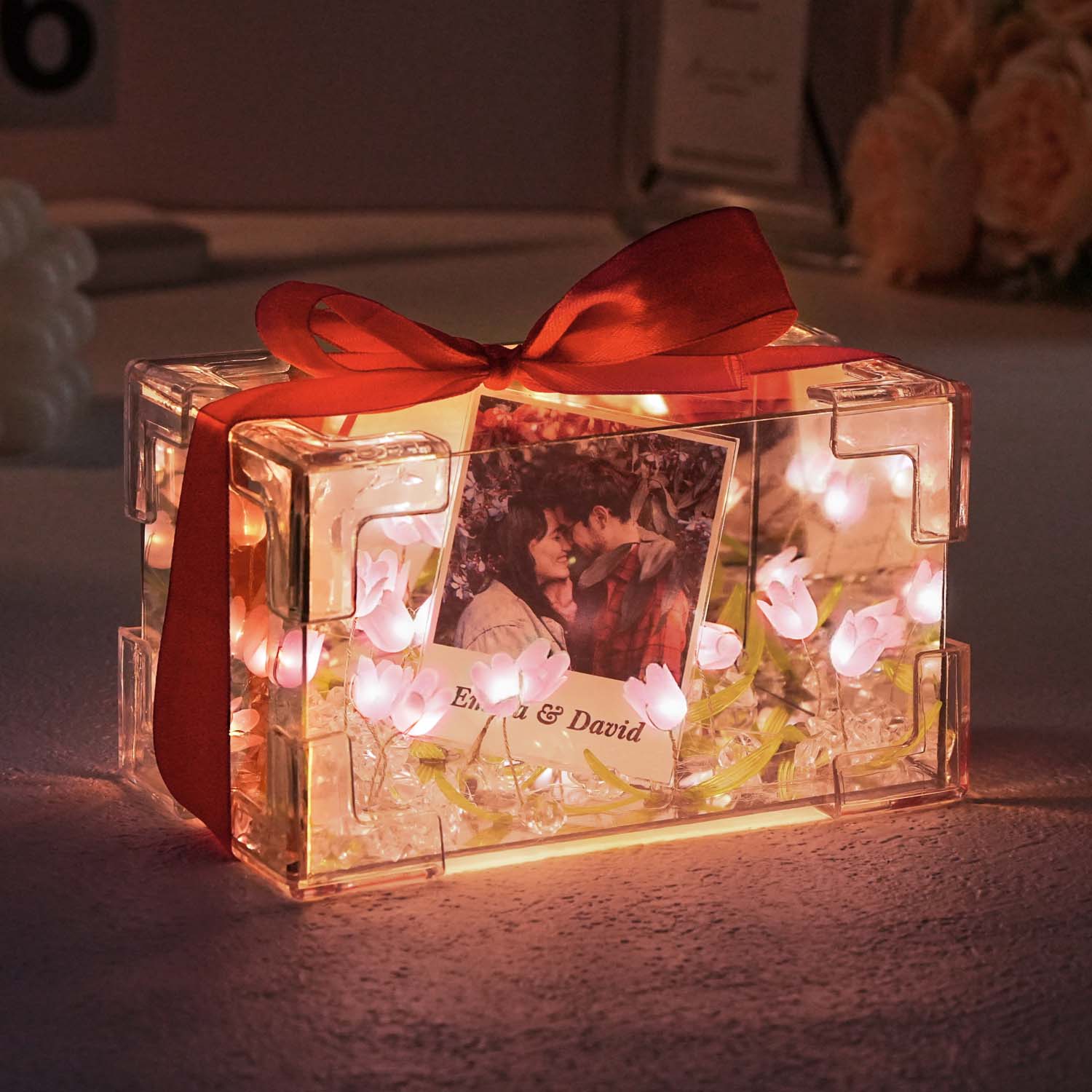 Lampe Rectangulaire Personnalisée Avec Photo Tulipe Et Miroir Infini, Boîte Avec Photo Et Texte, Kit De Bricolage - soufeelfr