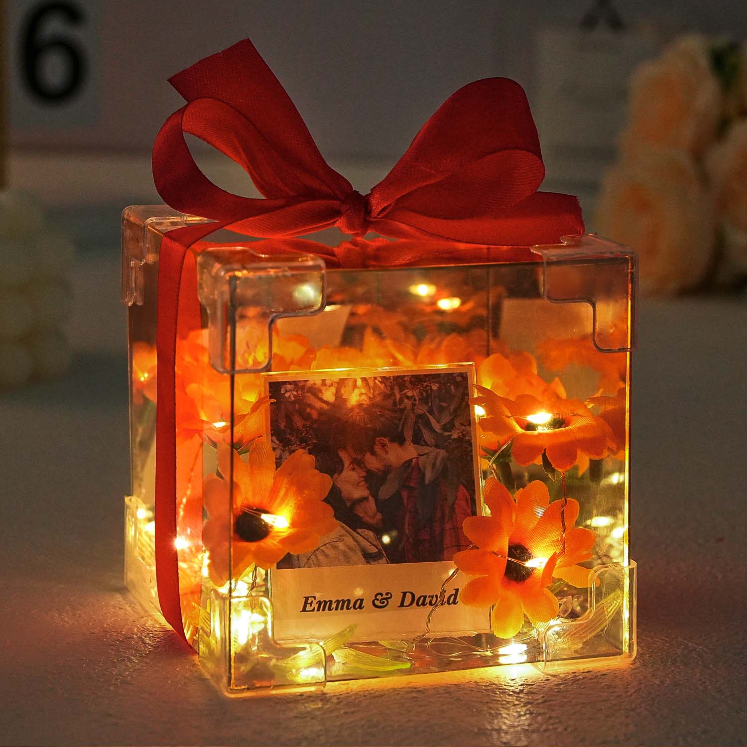 Lampe Cube Tournesol Personnalisée, Boîte À Miroir Infini Avec Votre Photo Et Votre Texte, Kit De Bricolage - soufeelfr