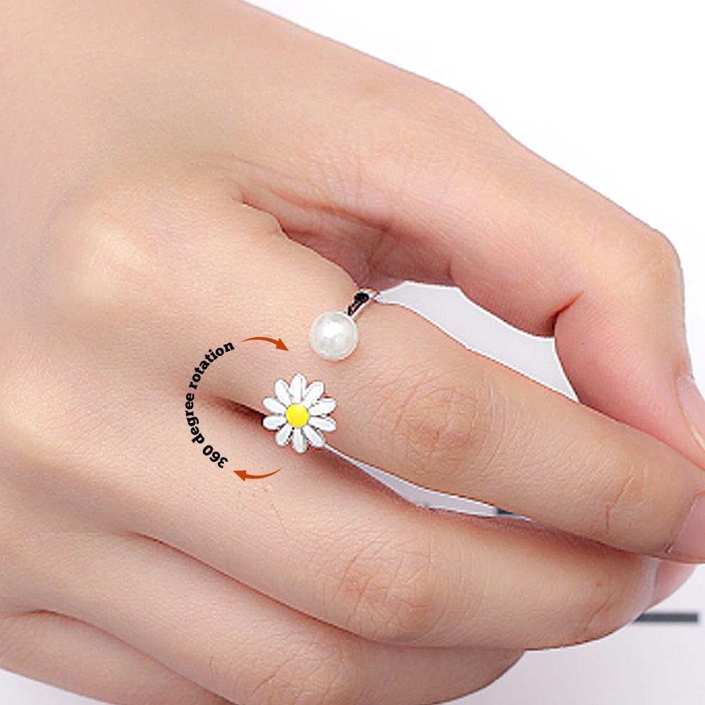 Bague D'anxiété Rotative En Forme De Marguerite, Anneau D'ouverture, Cadeaux D'anniversaire Pour Femmes Et Filles - soufeelfr