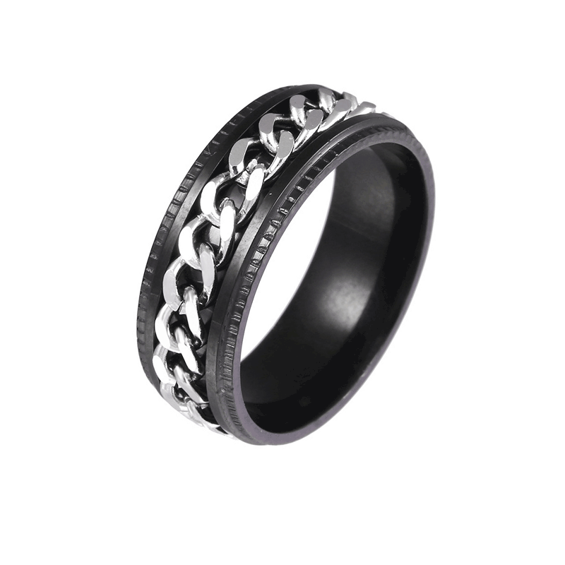 Anxiété Spinner Anneau En Acier Inoxydable Motard Rainuré Bord Cadeau D'anniversaire Pour Hommes Amis - soufeelfr