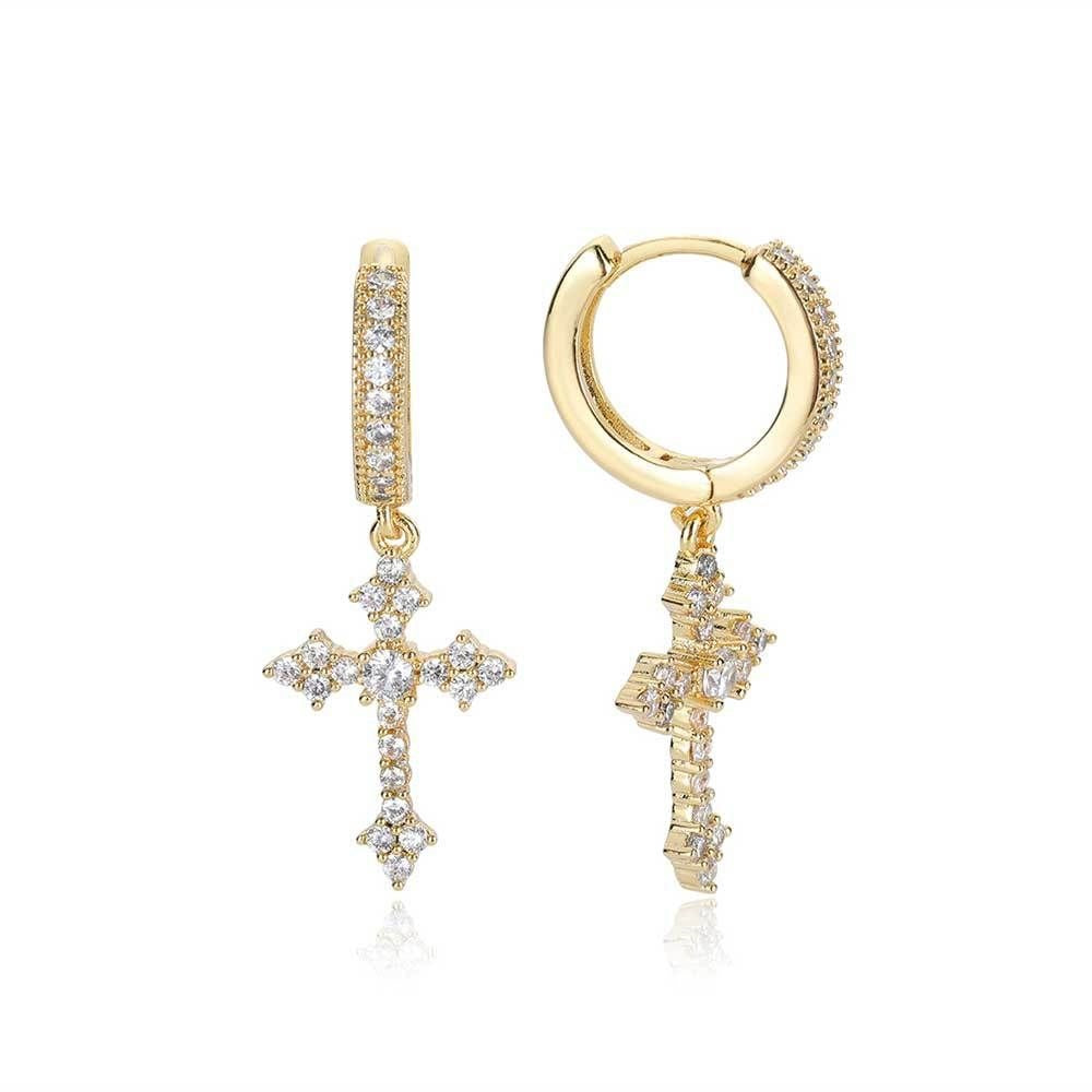 Boucles D'oreilles Hip Hop À La Mode, Boucles D'oreilles Croisées En Zircone Micropavée, Bijoux De Personnalité Pour Hommes - soufeelfr