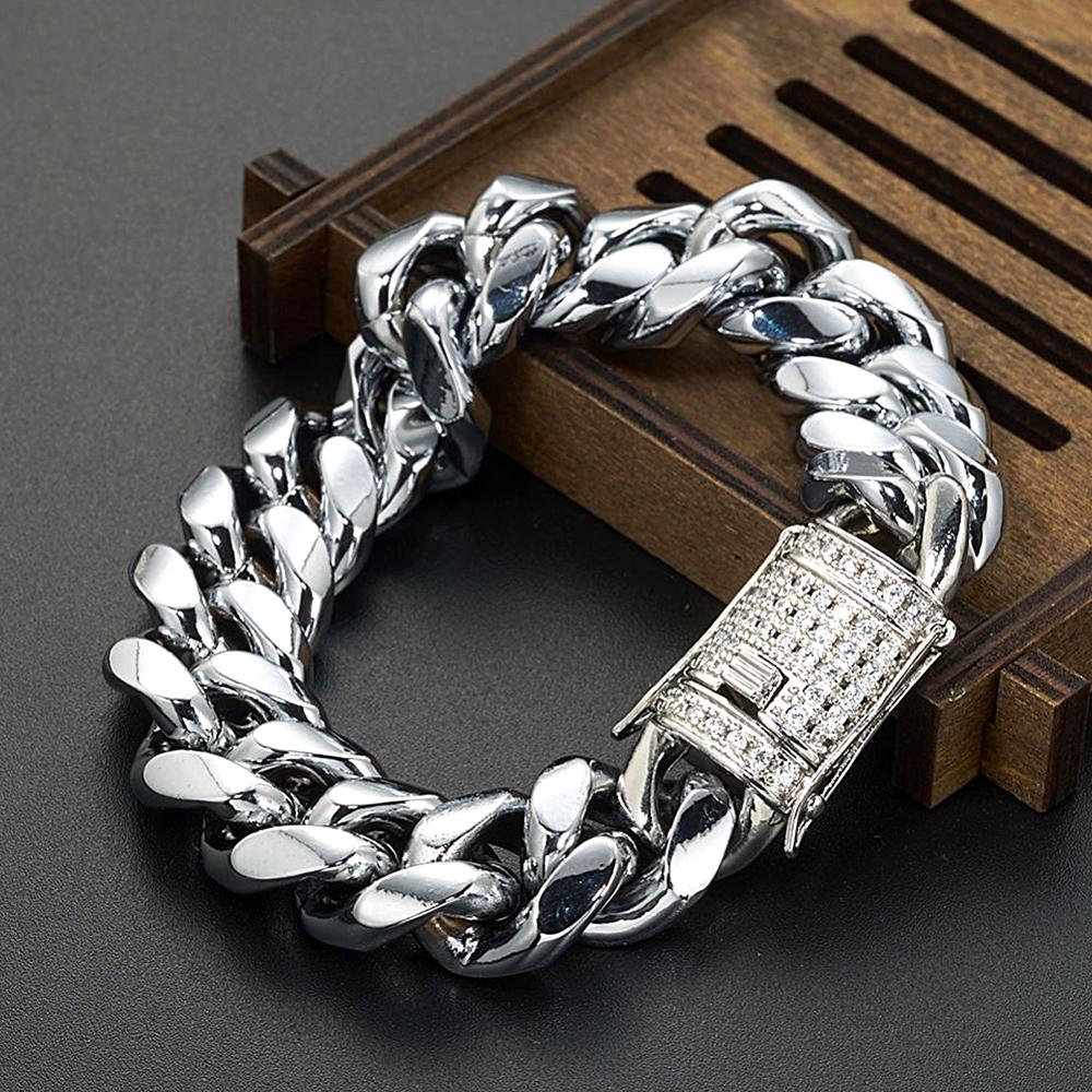 Bracelet Hip Hop Micro Pavé De Zircon Blanc, Chaîne Cubaine Pour Hommes - soufeelfr