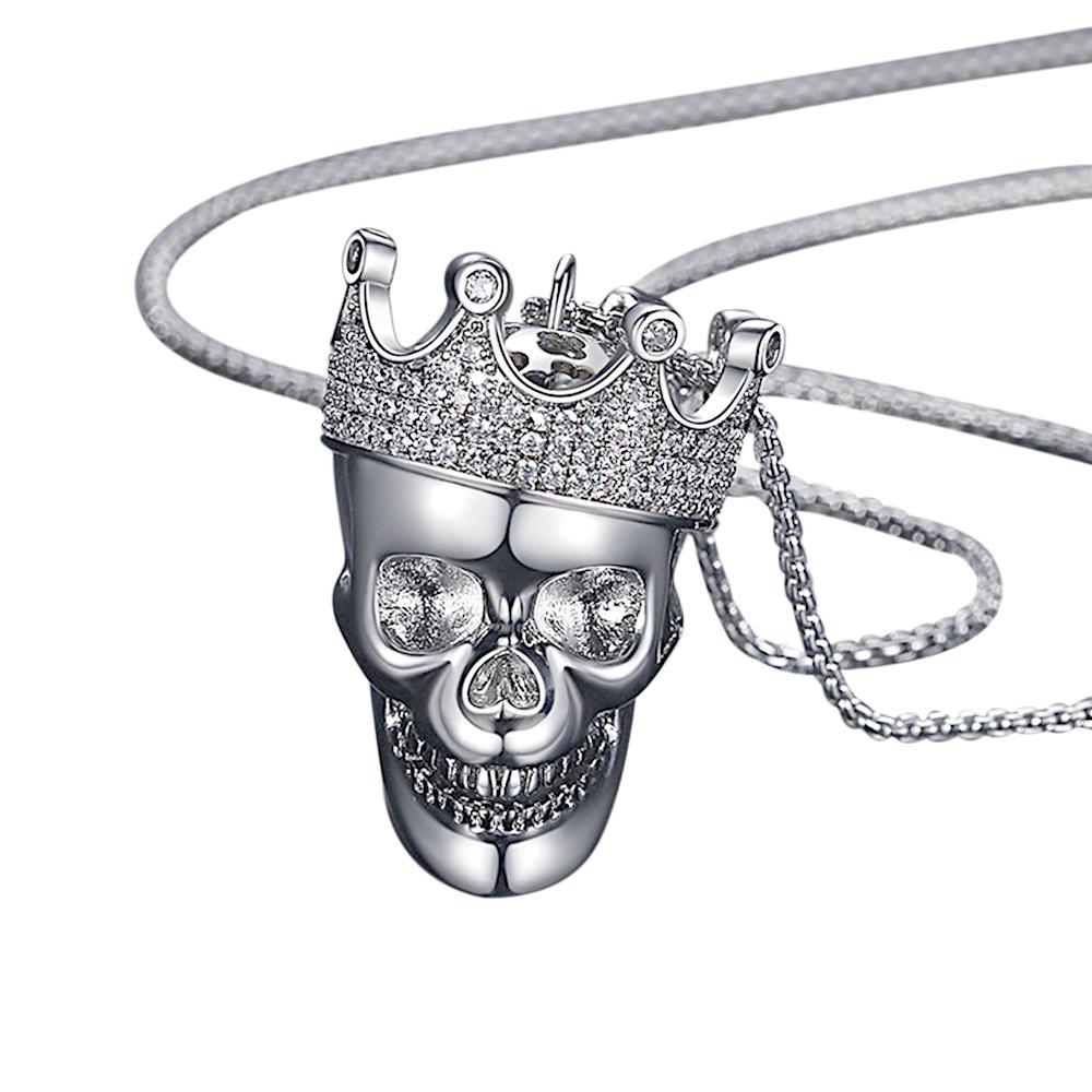 Collier Hip Hop Punk Crâne Couronne Roi Zircon Collier Cadeaux Pour Hommes - soufeelfr