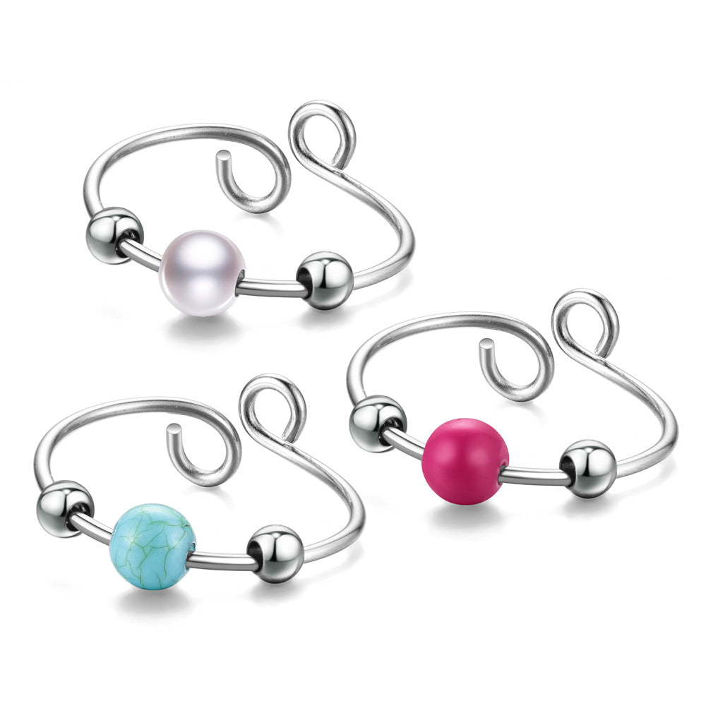 Bague Anti-anxiété Fidget, Perle Turquoise, Anneau Rotatif Ouvert Et Réglable, Bijoux Cadeaux Pour Elle - soufeelfr