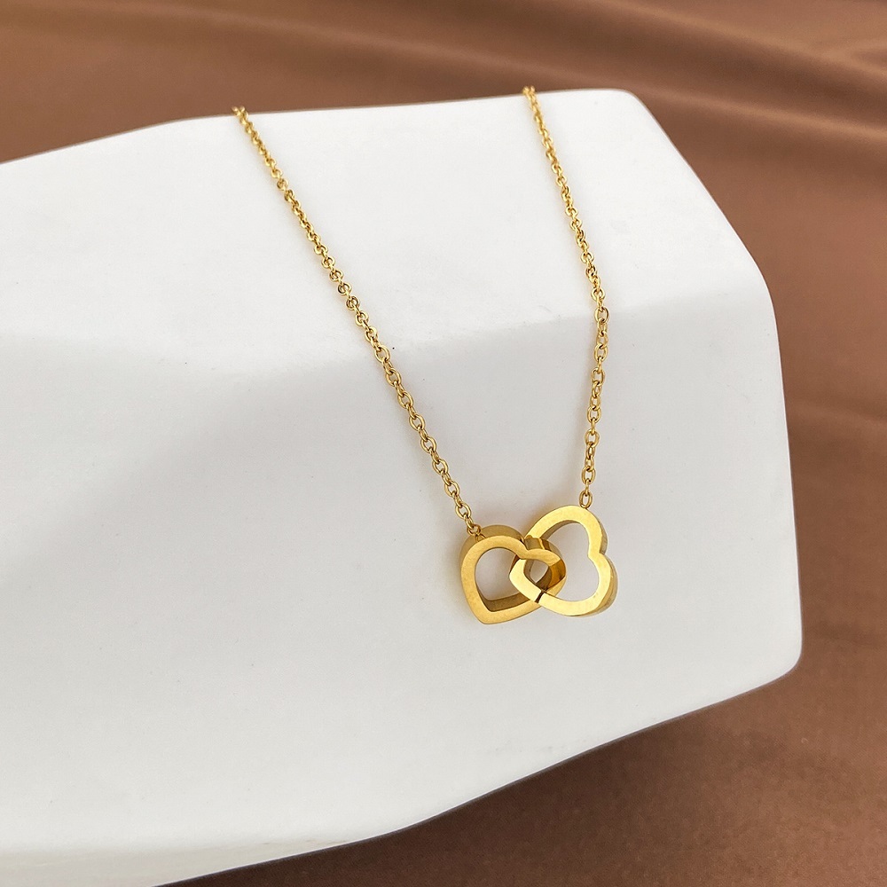 Collier Double Cœur, Cadeau Créatif Pour Femmes, Cadeau De Mariage Pour La Saint-valentin Pour Elle - soufeelfr