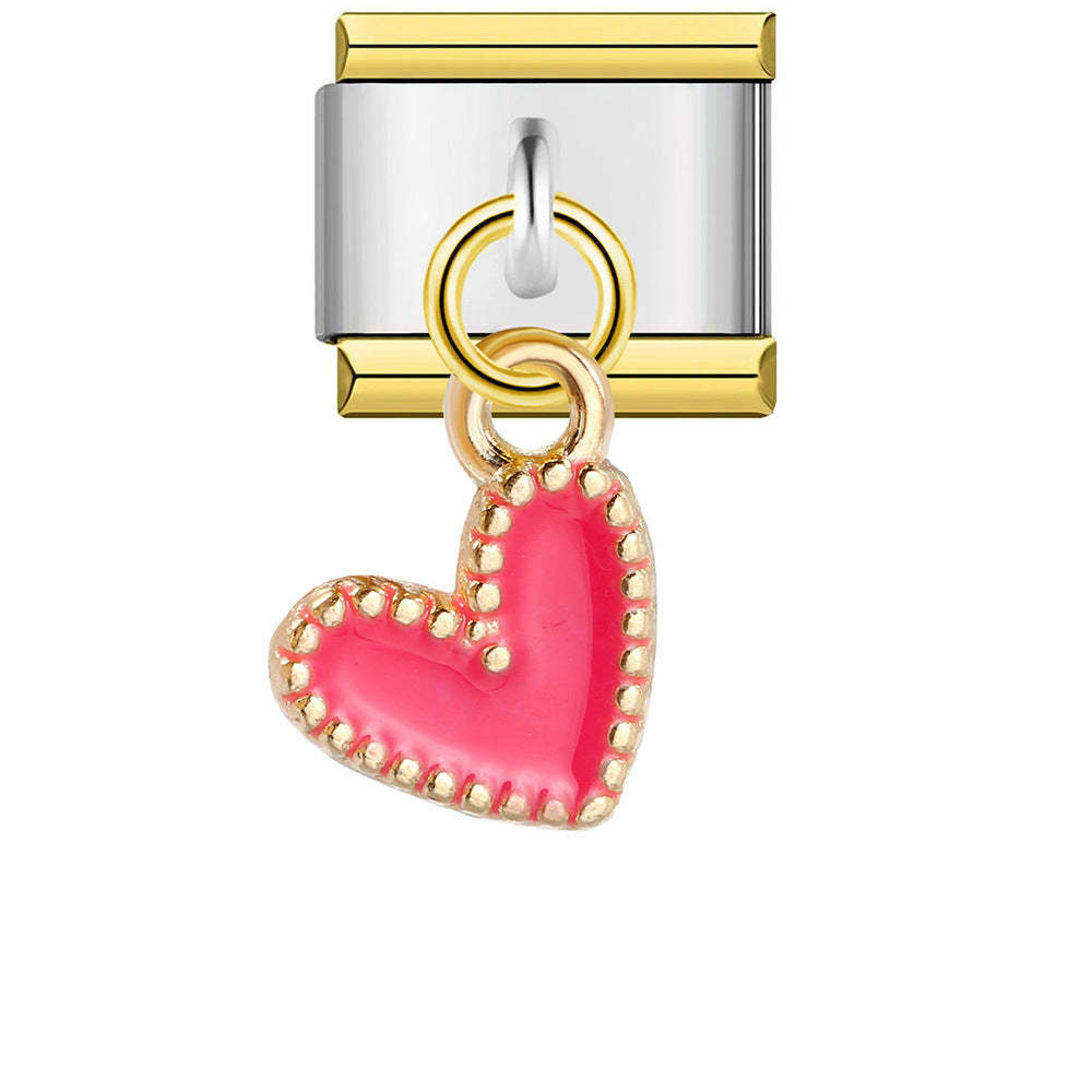 Pendentif Coeur d'Amour Rose Bord Or Charm Italien Pour Bracelets à Charms Italiens Lien Composable - soufeelfr