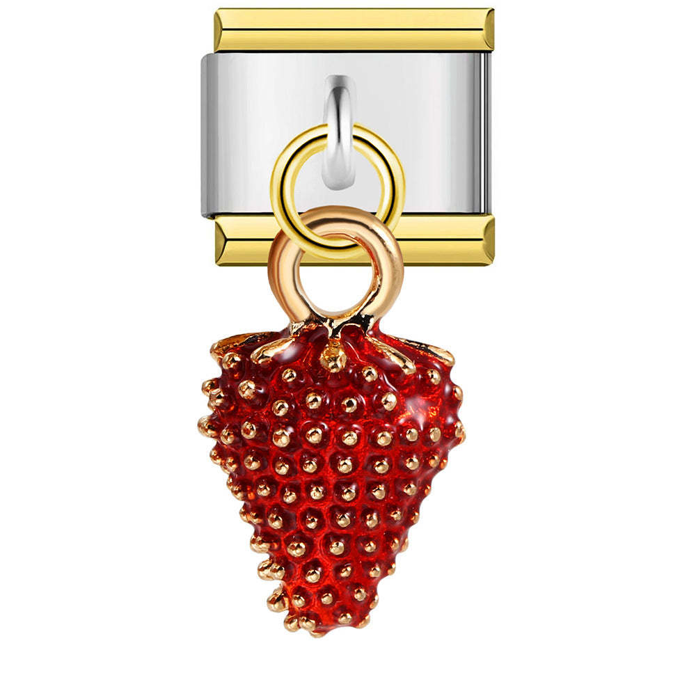 Pendentif Fraise Rouge Charm Italien Pour Bracelets Charms Italiens Lien Composable - soufeelfr