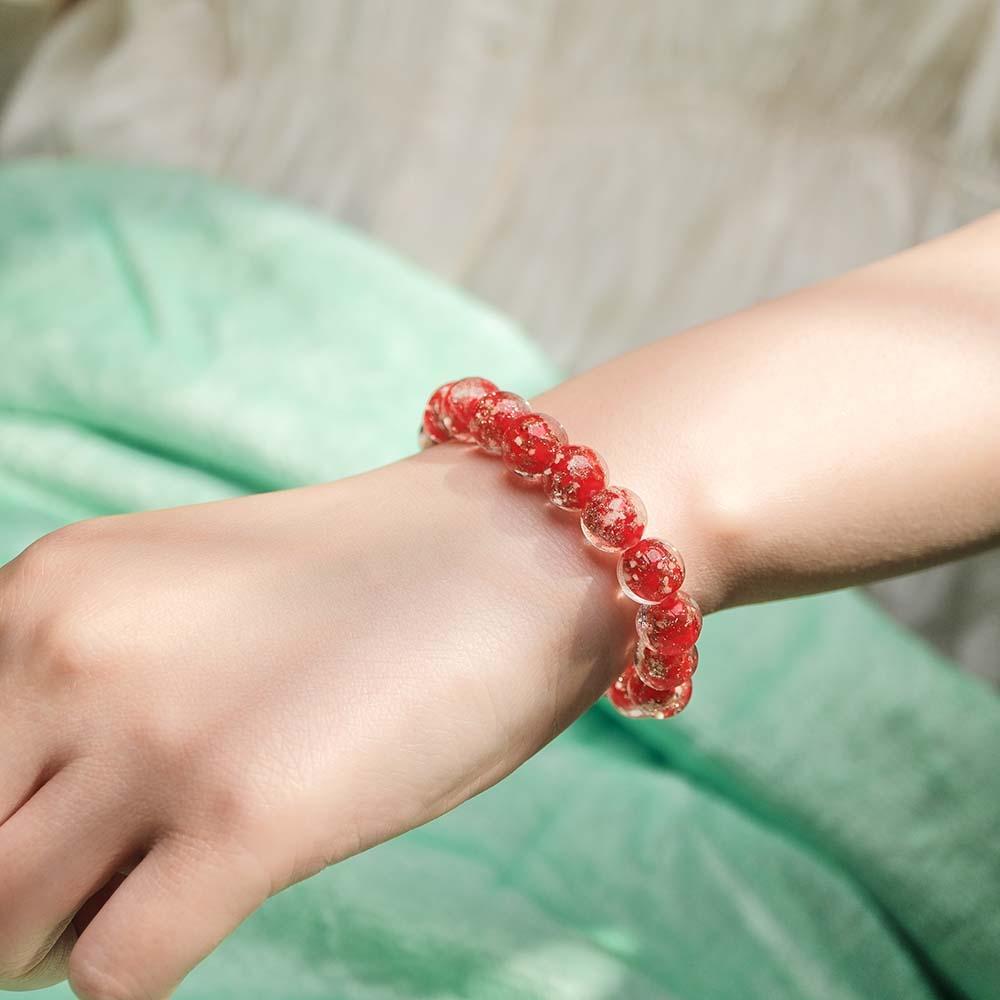 Bracelet De Perles Extensibles En Verre Luciole Rouge Qui Brille Dans Le Noir Bracelet Lumineux - soufeelfr