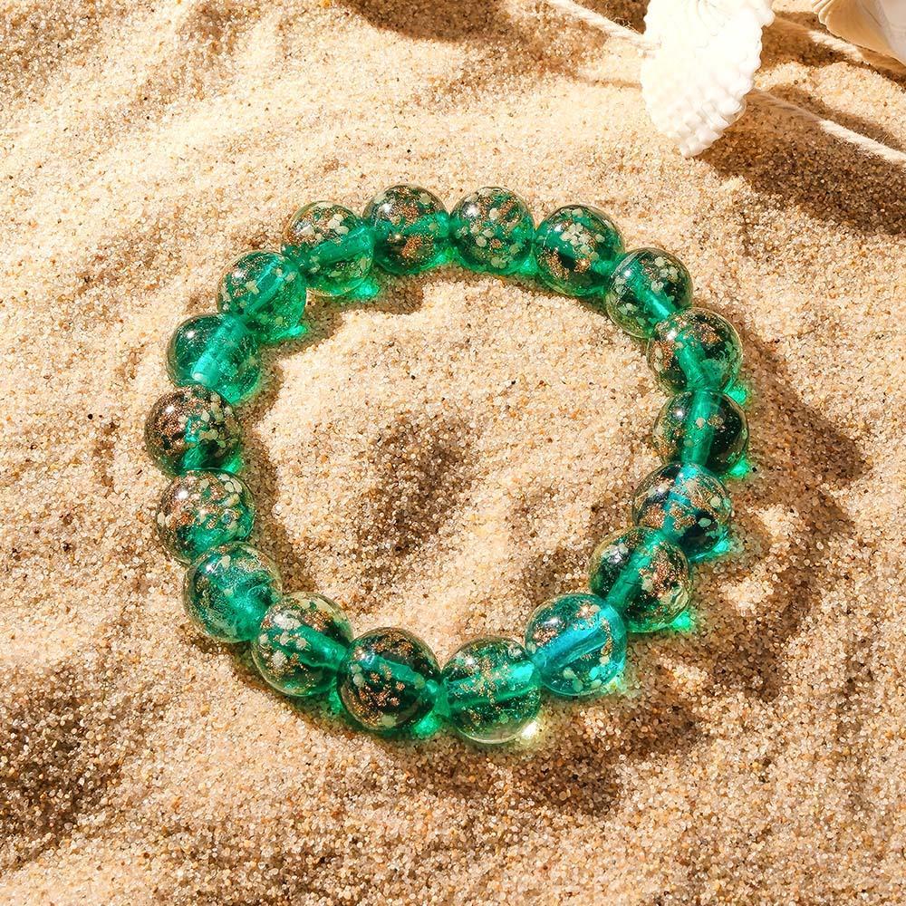 Bracelet De Perles Extensibles En Verre Luciole Vert Paon, Brille Dans Le Noir, Lumineux - soufeelfr