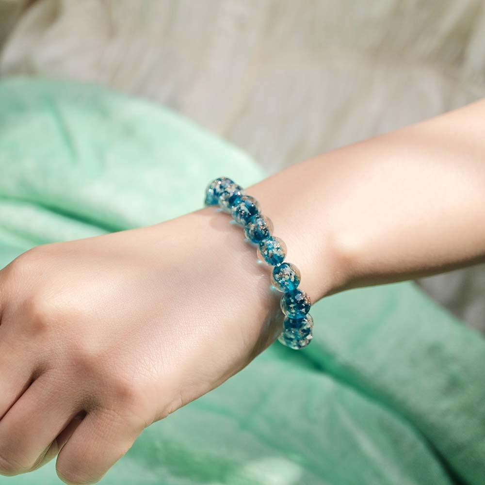 Bracelet De Perles Extensibles En Verre Luciole Bleu Royal, Brille Dans Le Noir, Lumineux - soufeelfr