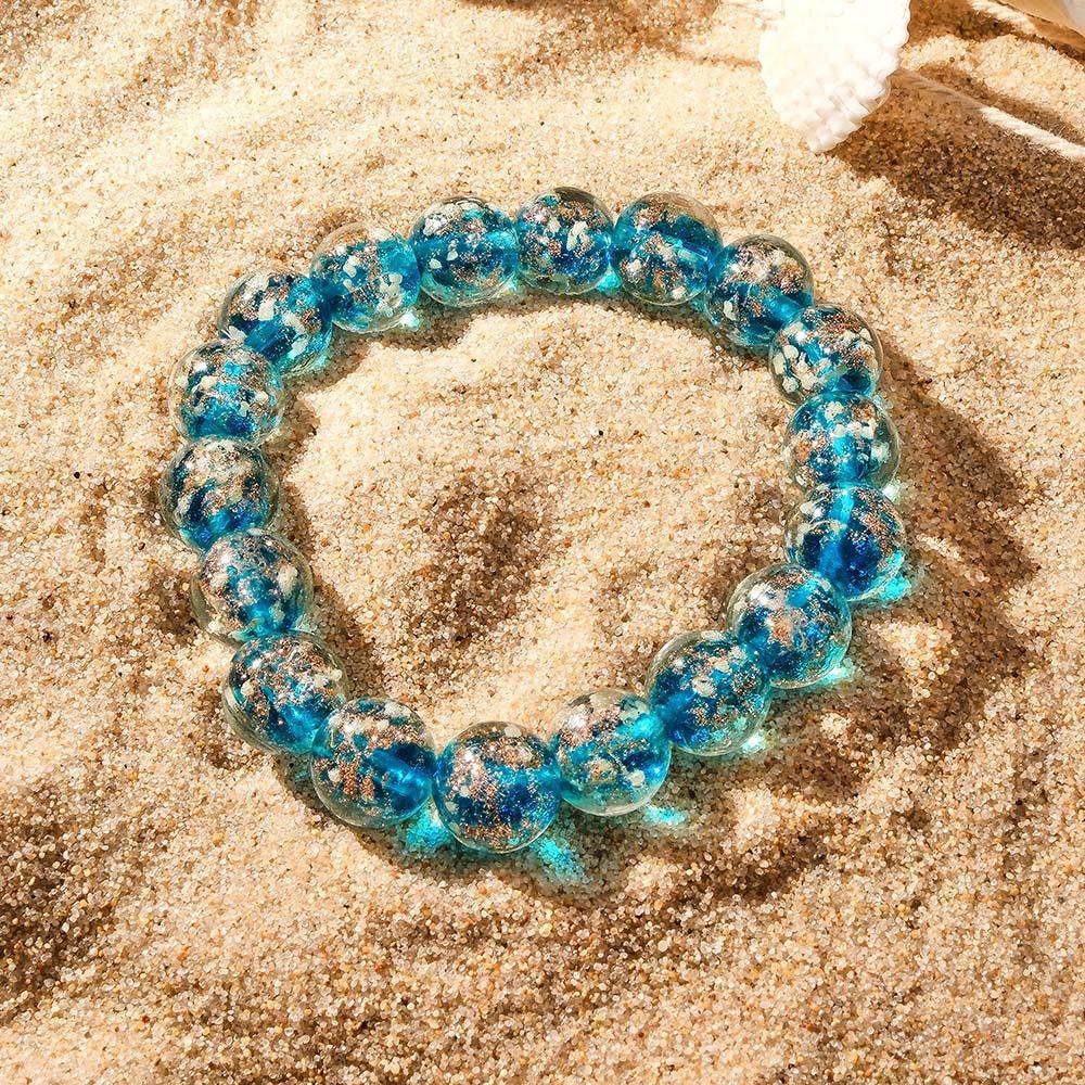 Bracelet De Perles Extensibles En Verre Luciole Bleu Royal, Brille Dans Le Noir, Lumineux - soufeelfr