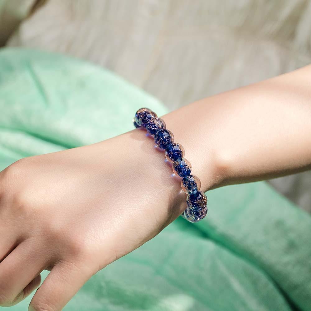 Bracelet De Perles Extensibles En Verre Luciole Bleu Céruléen Qui Brille Dans Le Noir Bracelet Lumineux - soufeelfr