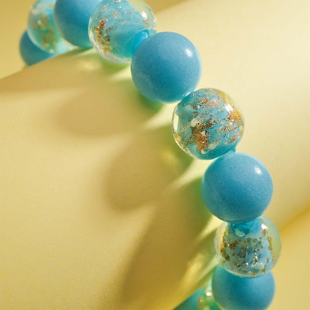 Bracelet De Perles Extensibles En Verre Luciole Bleu Lac, Brille Dans Le Noir, Bracelet Lumineux - soufeelfr