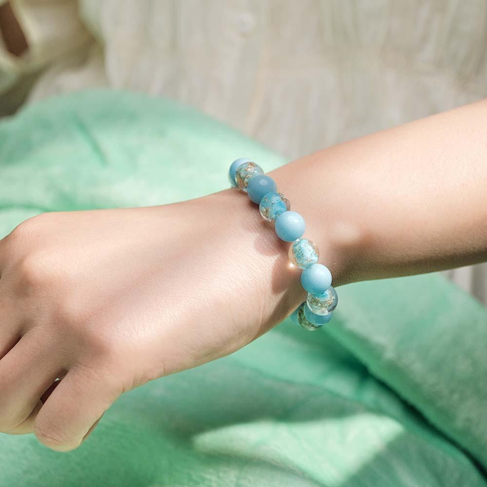 Bracelet De Perles Extensibles En Verre Luciole Bleu Lac, Brille Dans Le Noir, Bracelet Lumineux - soufeelfr