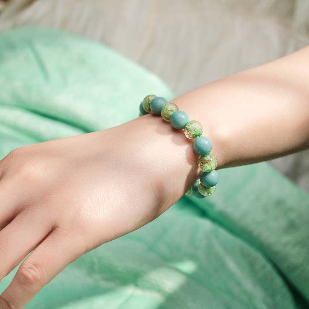 Bracelet De Perles Extensibles En Verre Luciole Vert Armée, Brille Dans Le Noir, Lumineux - soufeelfr