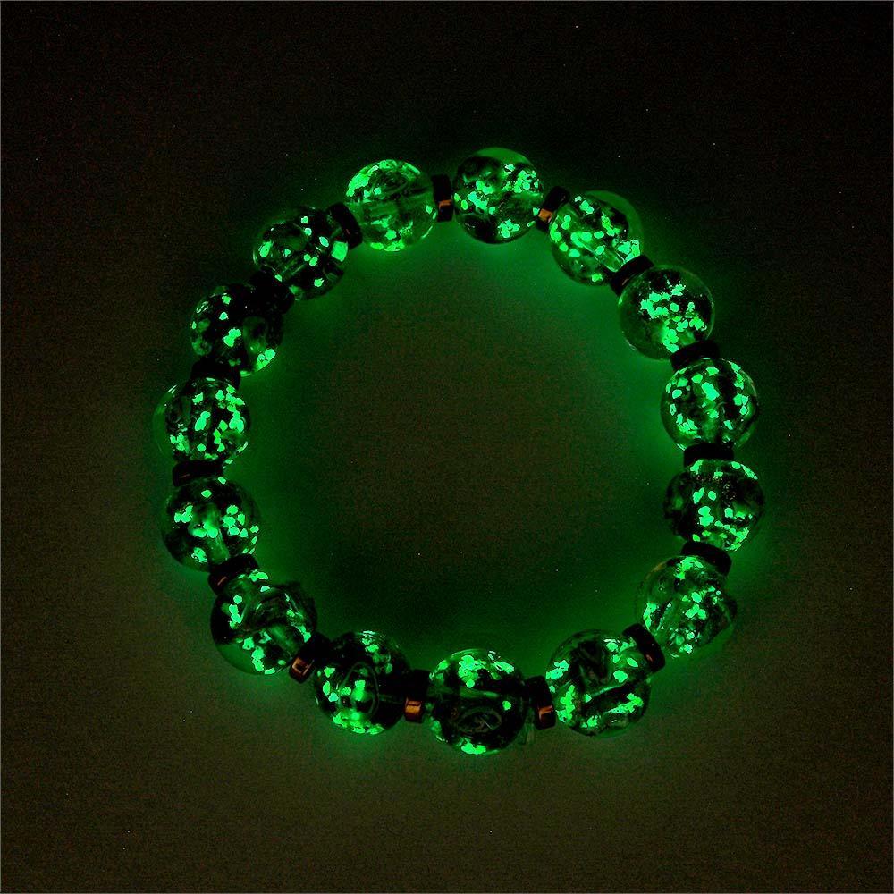 Bracelet Perlé Extensible En Verre Luciole Bleu Fleuri Qui Brille Dans Le Bracelet Lumineux Sombre - soufeelfr