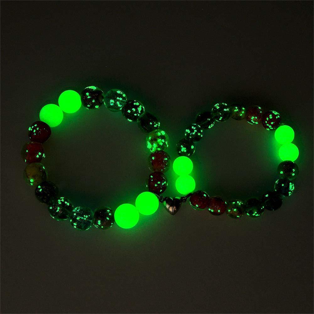 Bracelet De Perles Extensibles En Verre Luciole Pour Couple Arc-en-ciel, Brille Dans Le Noir, Lumineux - soufeelfr