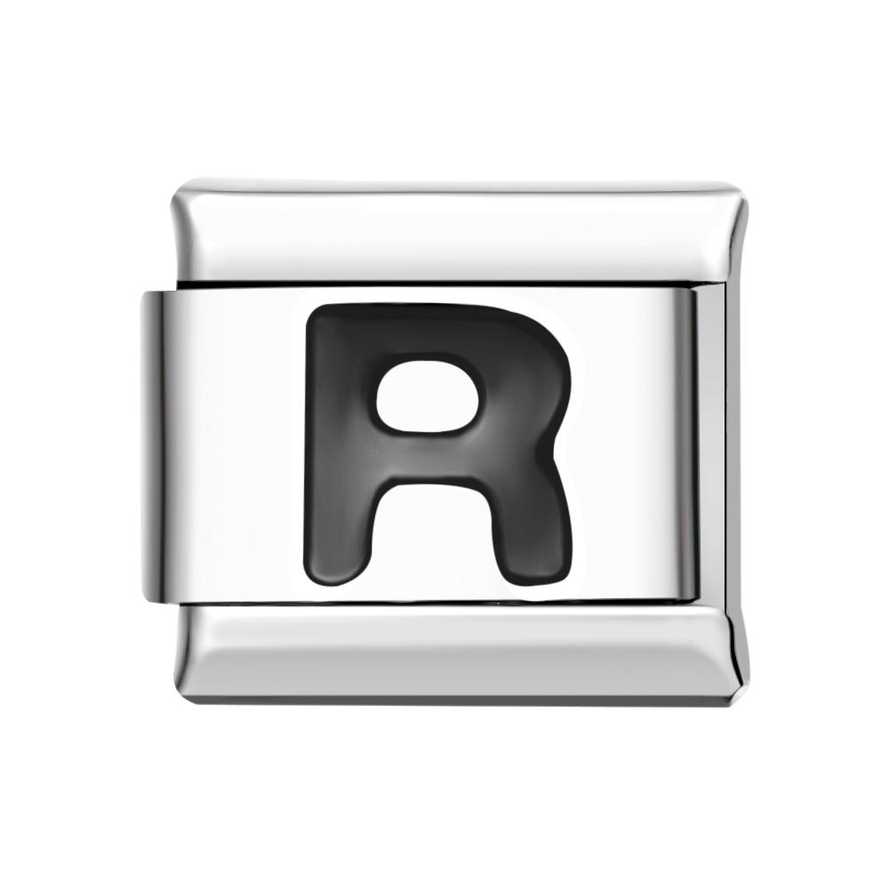 Charm Italien Alphabet R-noir Pour Bracelets À Charms Italiens Lien Composable - soufeelfr