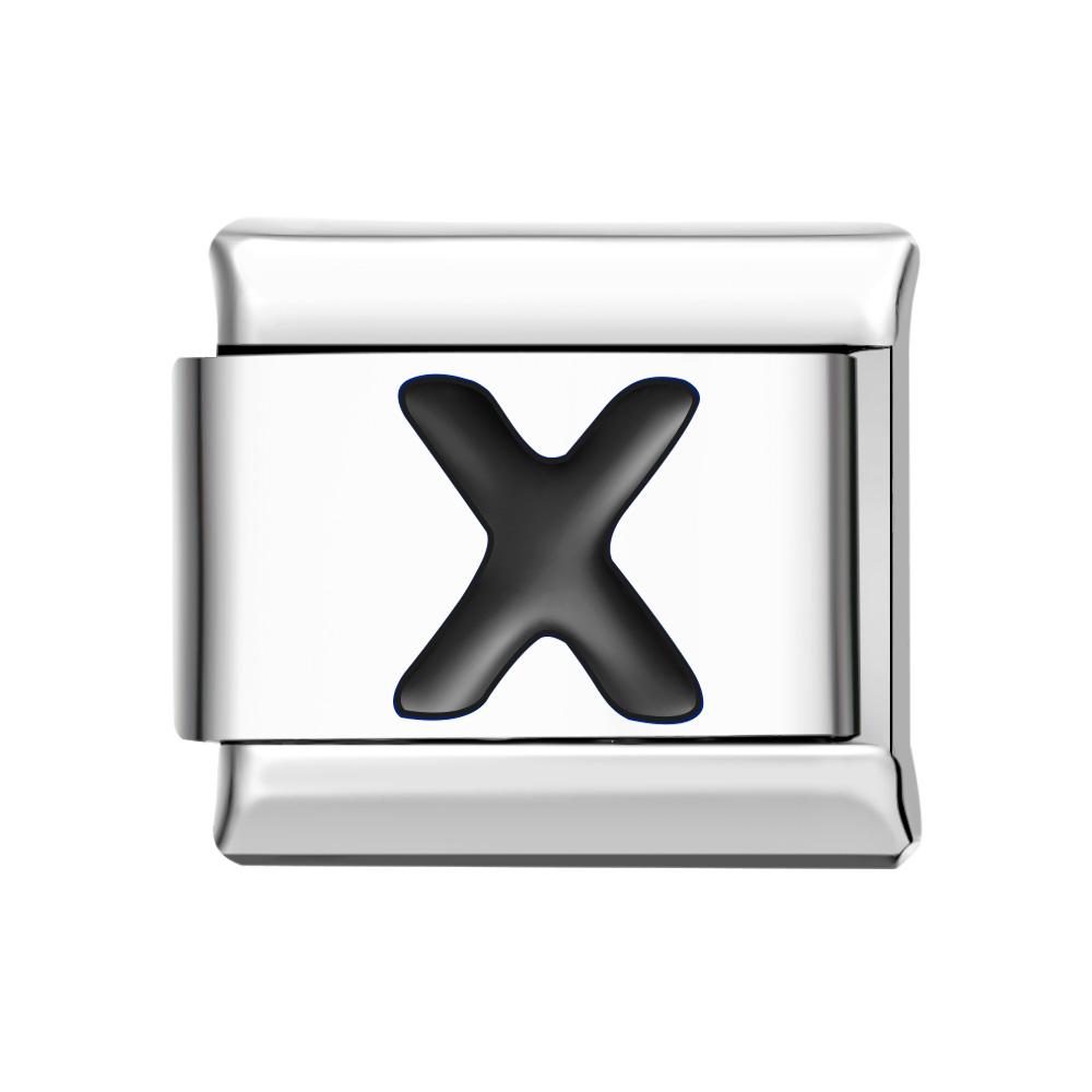 Charm Italien Lettre X-noir Pour Bracelets À Charms Italiens Lien Composable - soufeelfr