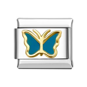 Papillon Bord Doré - Charm Italien Bleu Pour Bracelets Charms Italiens Lien Composable