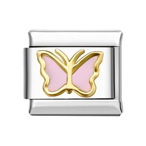 Papillon Bord Doré - Charm Italien Rose Pour Bracelets Charms Italiens Lien Composable