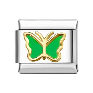 Papillon Bord Doré - Charm Italien Vert Pour Bracelets Charms Italiens Lien Composable