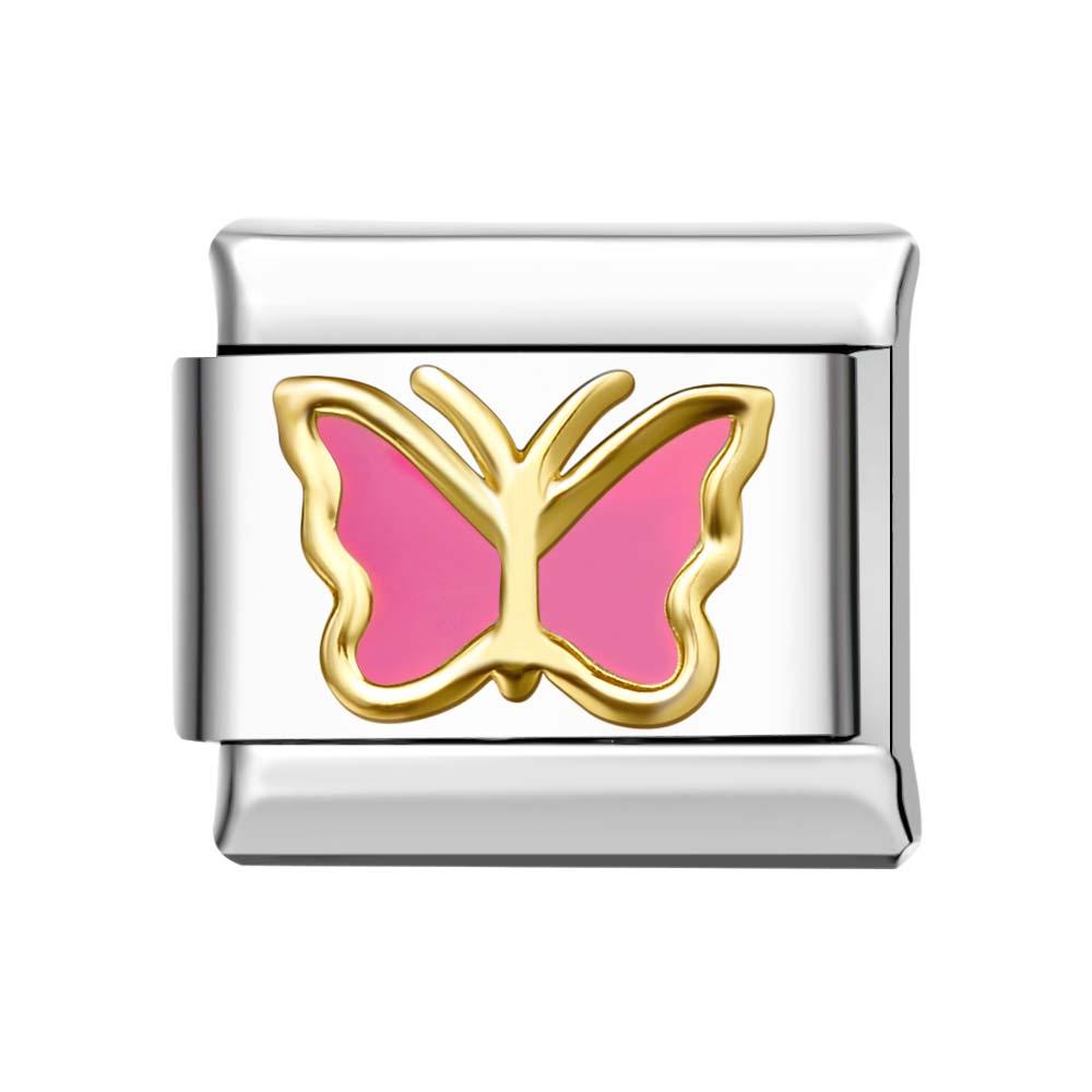 Papillon Bord Doré - Charm Italien Rouge Pour Bracelets Charms Italiens Lien Composable - soufeelfr