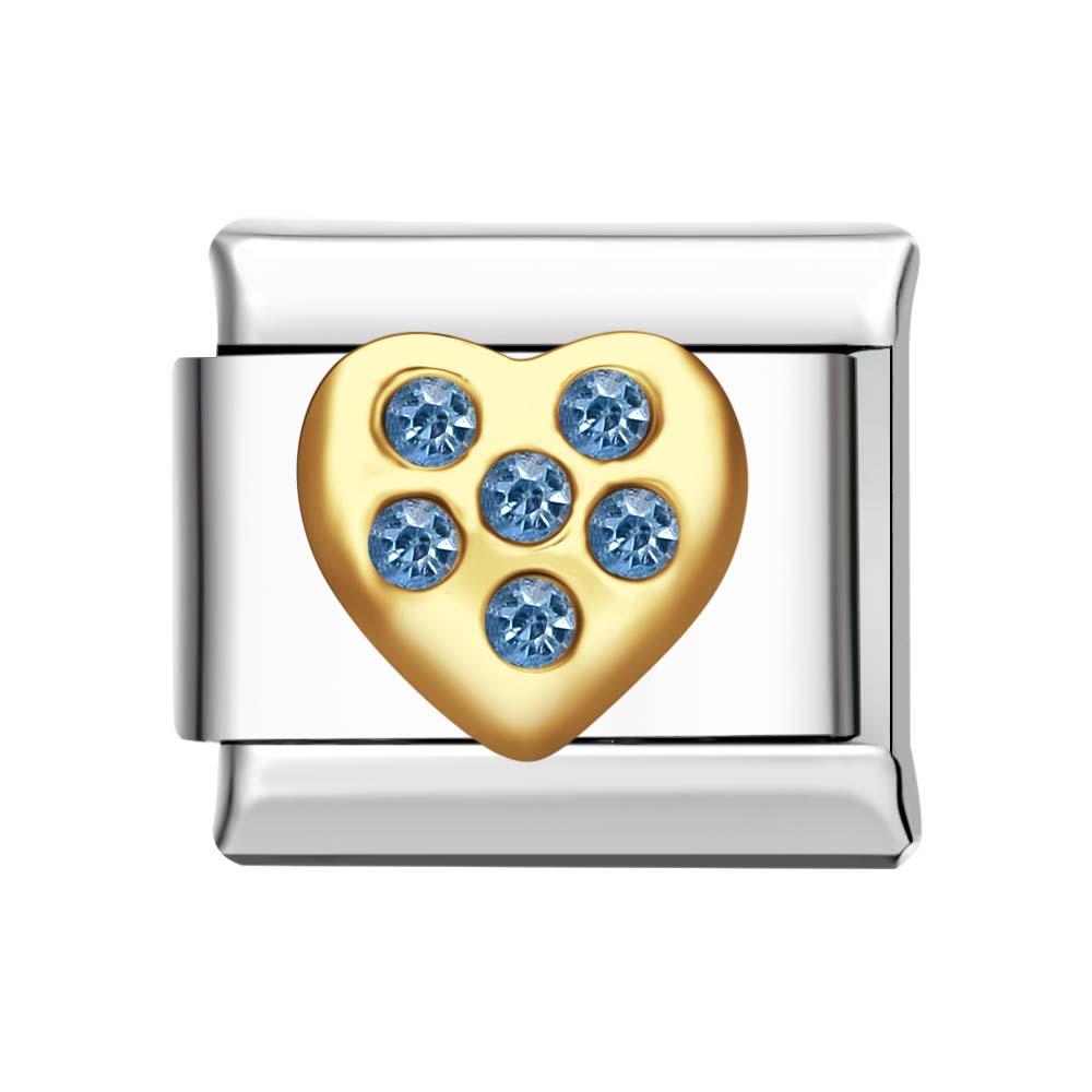 Charm Italien Coeur D'amour Avec 6 Diamants Bleus Pour Bracelets À Charms Italiens Lien Composable - soufeelfr